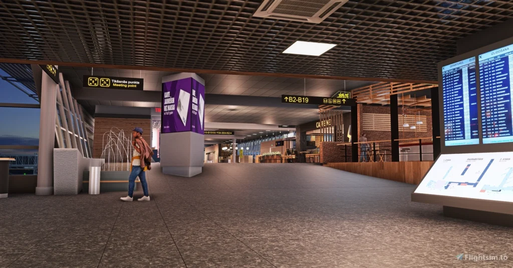 Conception de lisium evra riga aéroport international terminal intérieur vue hall