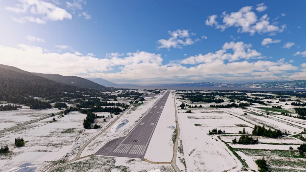 Présentation de la piste de l'aéroport de Sofly Ohrid pendant l'hiver