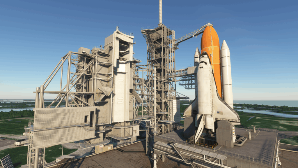 Navette spatiale NASAS dans MSFS sur la rampe de lancement