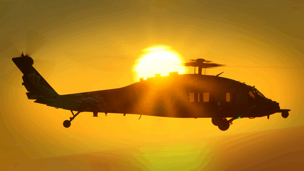 Miltech MH60 pendant le coucher du soleil