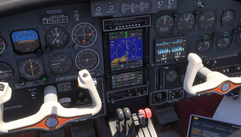 Le cockpit hautement détaillé d'A2a Simulations d'Aerostar 600.