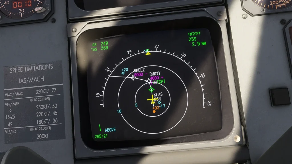 En vue SIM de Just Flight Fokker F100 / F70 CRT EFIS ND avec TCAS