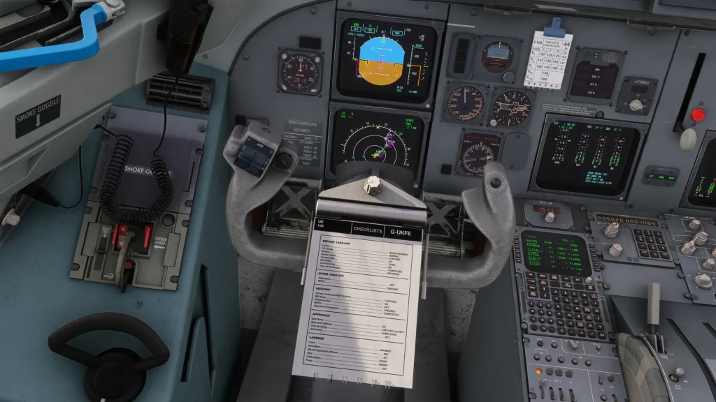 Dans la vue SIM de la liste de contrôle de papier interactive Fokker F100 / F70 de Just Flight sur Yoke.