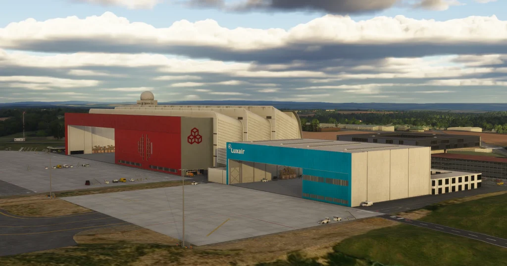 Vue INSIM de l'aéroport du Luxembourg de l'Atelic pour MSFS 2020 et 2024 Luxair et Cargolux Hangar.