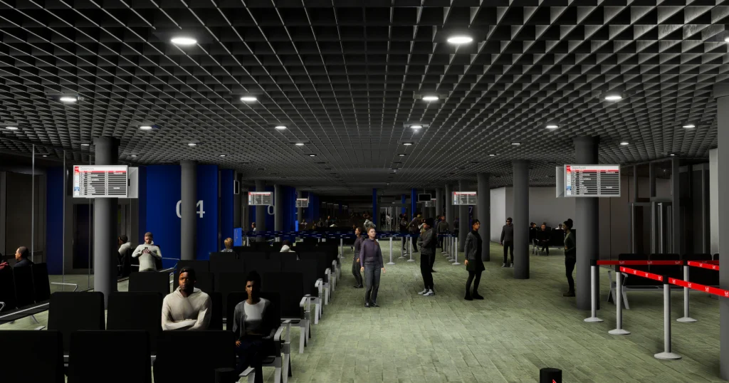 Vue INSIM de l'aéroport du Luxembourg de l'Atelic pour MSFS 2020 et 2024 à l'intérieur du terminal de passagers