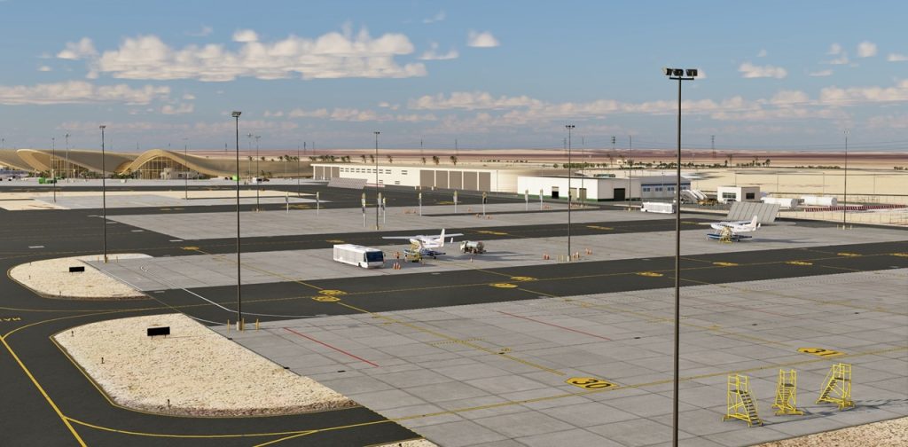 Une vue sur l'aire de trafic de l'aéroport international de la Mer Rouge.
