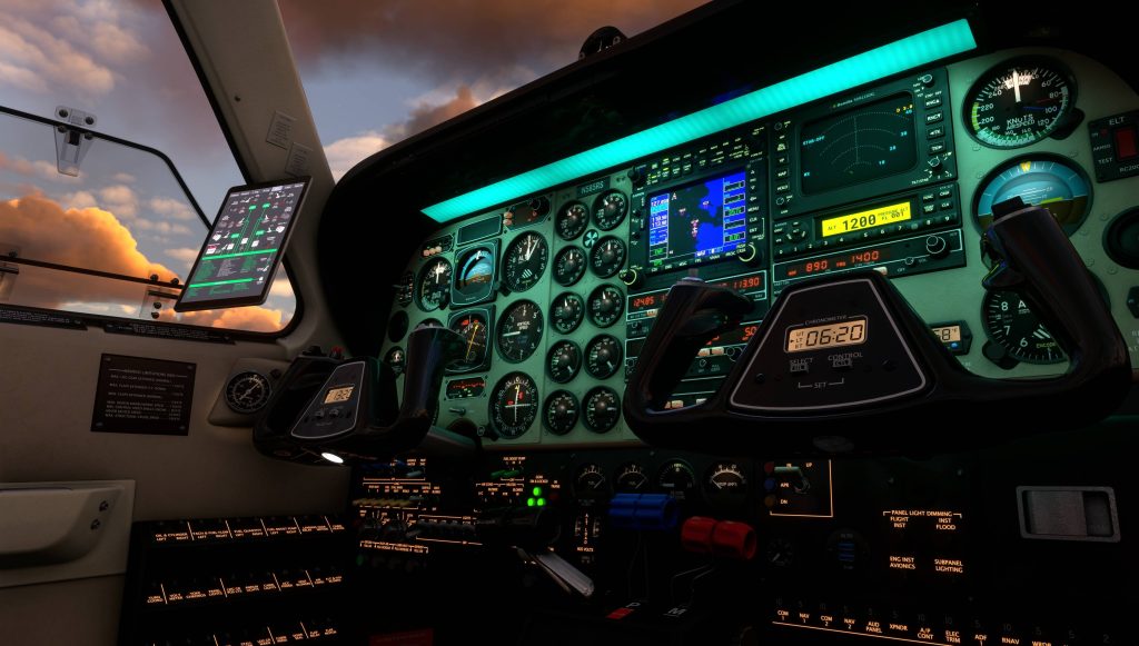 Le cockpit Black Square éclairé dans MSFS.