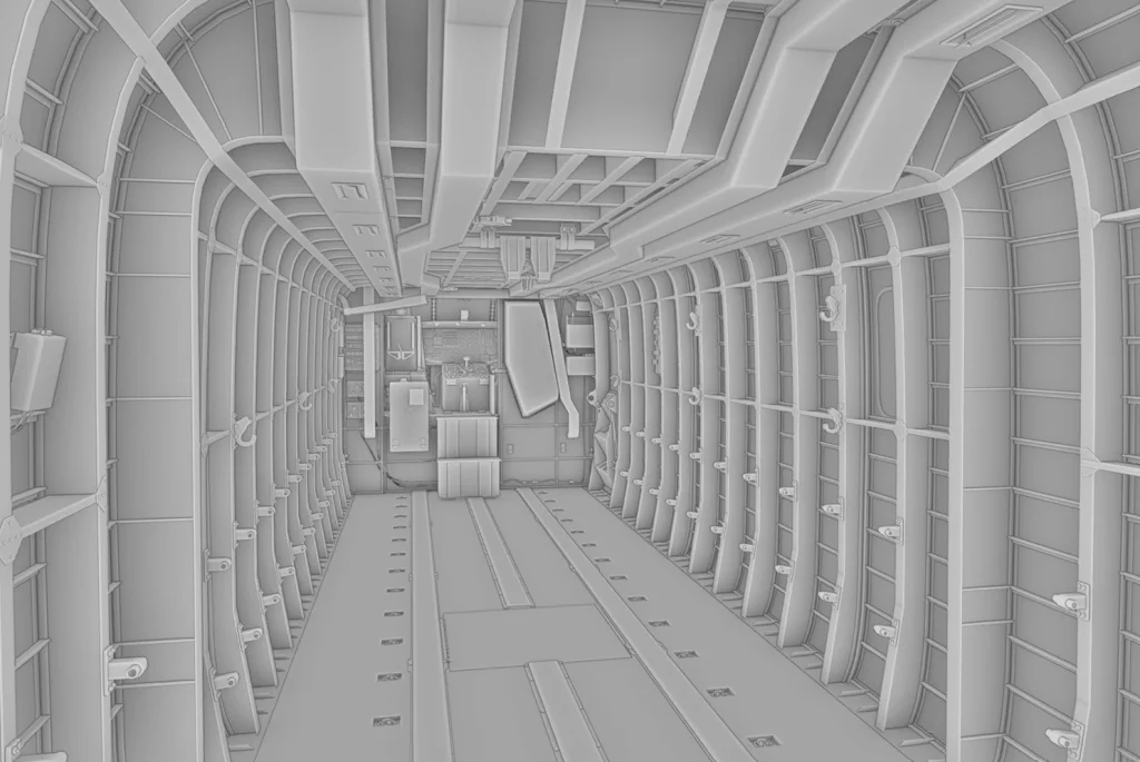 Aperçu du prochain MH-53 de Miltech pour MSFS 2020 et 2024. Cet aperçu particulier montre la soute modélisée en 3D 