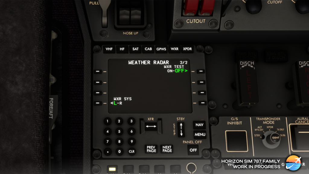 En vue sim du panneau COM Horizon Simulations en cours pour leur 787 v2
