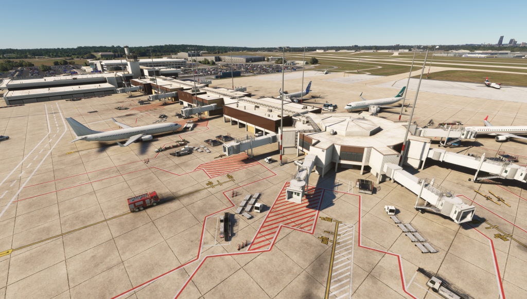 Vue aérienne du terminal et de la rampe de l'aéroport KLIT.