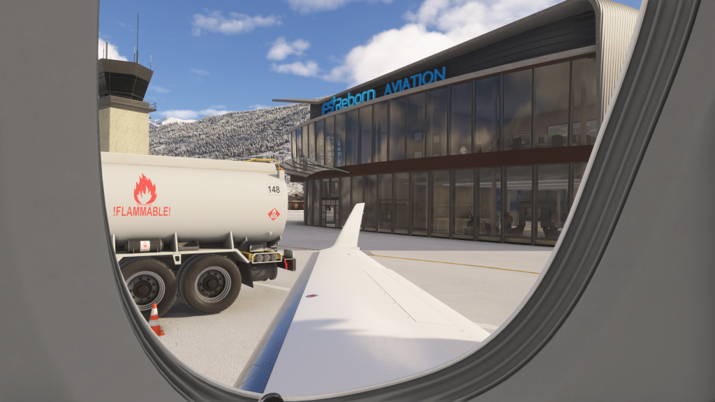 Vue de l'aile du FSReborn Phenom 300E et FBO illustrés dans MSFS 2024