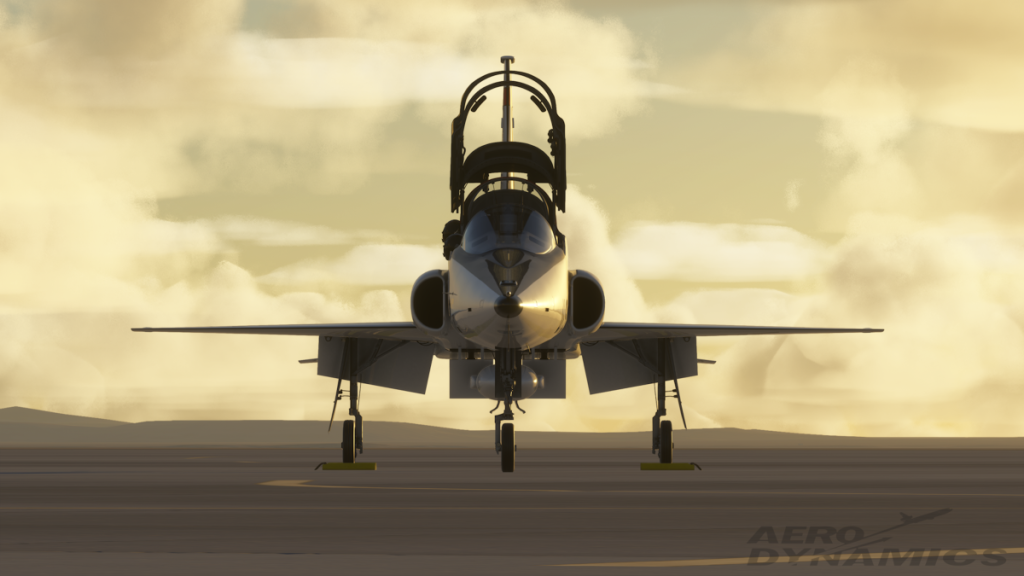 En vue SIM du T38 Talon d'Aero-Dynamics sur la rampe avec cockpit ouvert