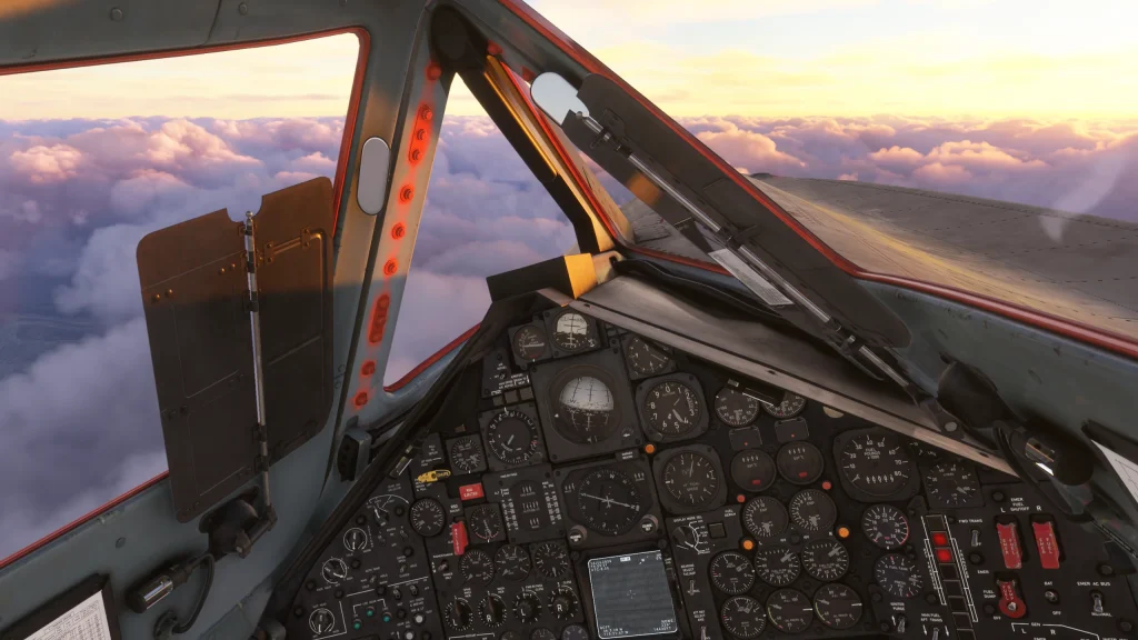 Vue intérieure du Kwikflight Archangel Lockheed A-12 pour MSFS. Poste de pilotage. 