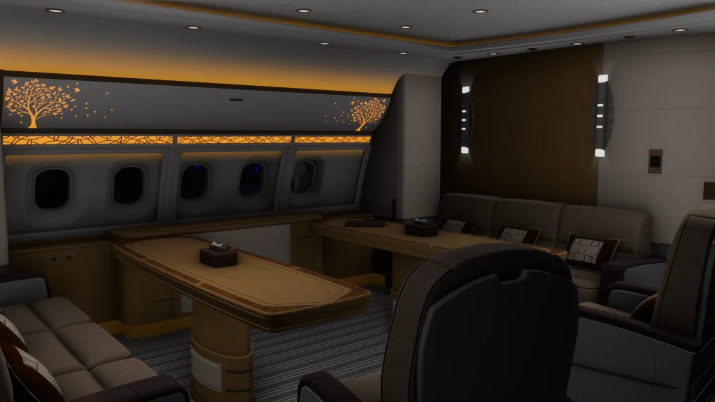 Vue intérieure de la cabine du 340 VIP d'inibuilds pour MSFS 2024