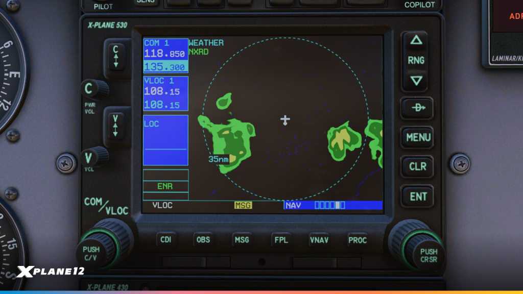 Écran X530 NAV avec superposition météo