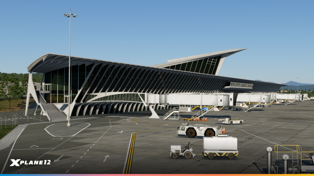 Vue du terminal de l'aéroport LEBB depuis l'aire de trafic