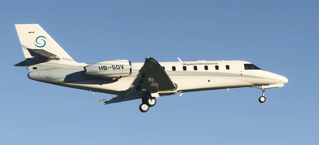 Cessna Citation C680 Sovereign+ de Skyward Simulations en approche dans MSFS