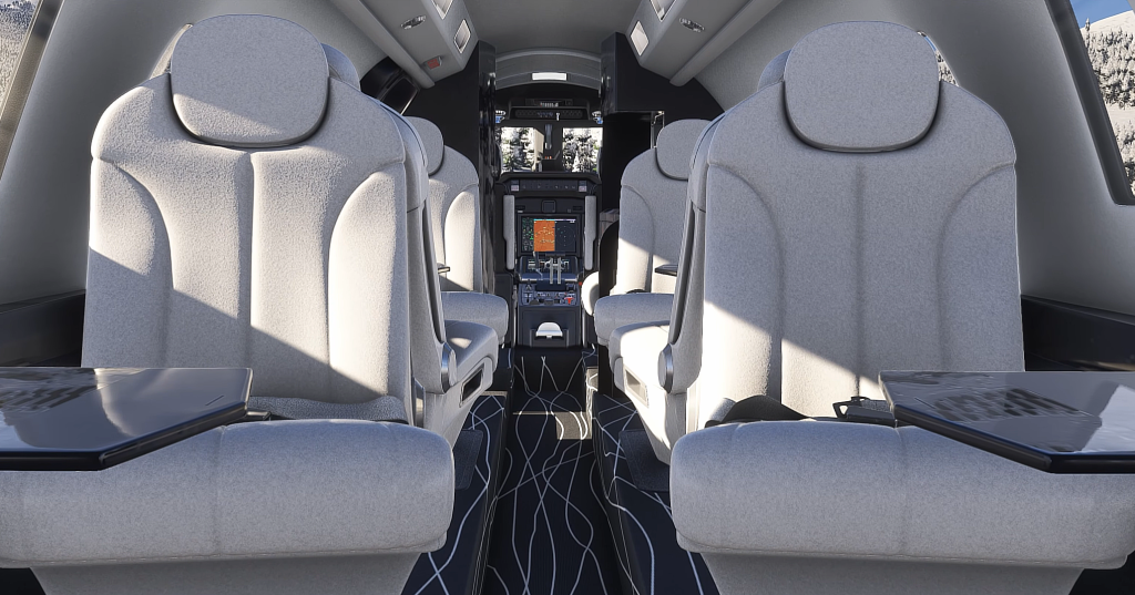 Cabine passagers détaillée du Cessna Citation C680 Sovereign+ par Skyward Simulations dans MSFS