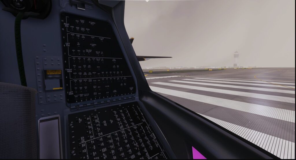 Aperçu du panneau latéral du cockpit du Majestic Q400 pendant le roulage sur piste dans Microsoft Flight Simulator