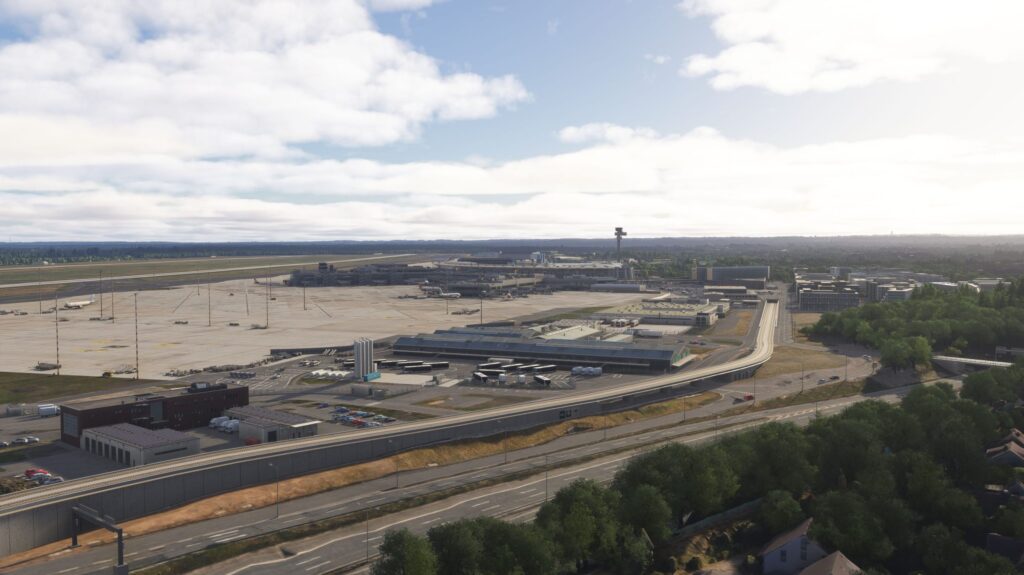 Vue aérienne du paysage de l'aéroport de Düsseldorf (EDDL) par MK Studios dans Microsoft Flight Simulator