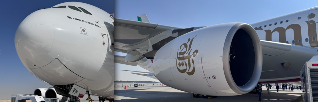Gros plan sur le moteur et le nez de l'Airbus A380 dans l'aperçu iniBuilds de Microsoft Flight Simulator 2024