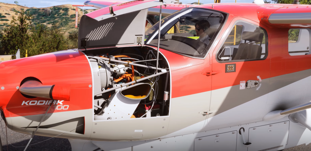 Compartiment moteur du Kodiak 100 MSFS 2024 par SimWorks Studios présentation détaillée du compartiment ouvert