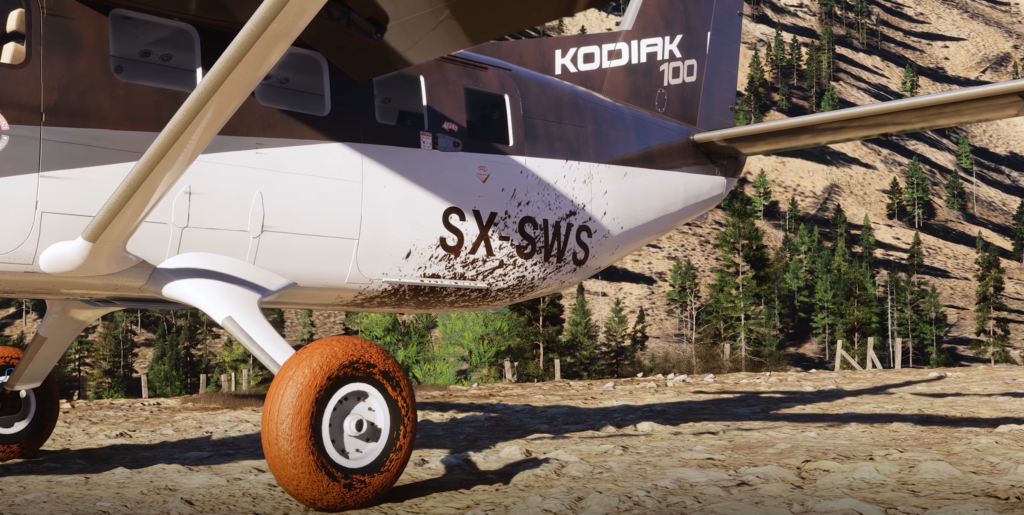 Kodiak 100 MSFS 2024 par SimWorks Studios pneus toundra détail du train d'atterrissage des avions de brousse