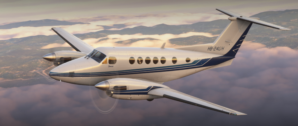 Carenado B200 en vol au-dessus des nuages ​​dans Microsoft Flight Simulator 2024