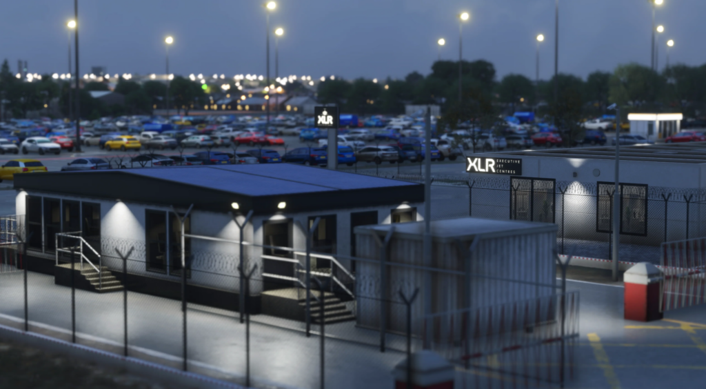 Bâtiments côté ville EGGP MSFS 2024 de l'aéroport John Lennon de Liverpool la nuit avec éclairage détaillé et environnement environnant par iniBuilds