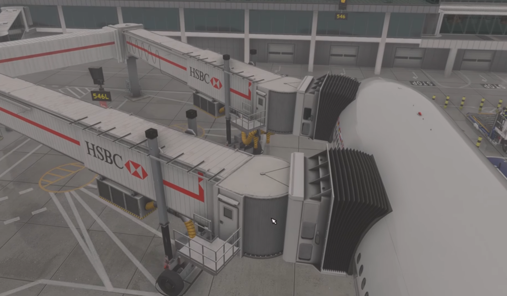 Deux passerelles connectées simultanément à un Boeing 777 PMDG lors d'une démonstration multi-jetway GSX à l'aéroport de Londres Heathrow dans Microsoft Flight Simulator