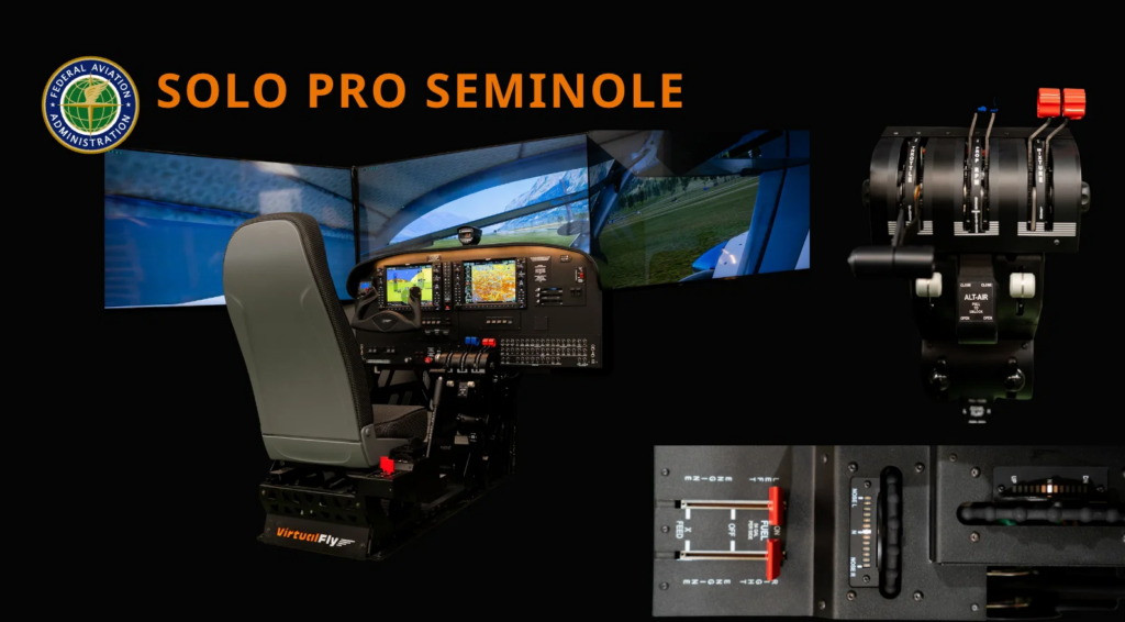 Simulateur de vol VirtualFly Solo Pro Seminole approuvé par la FAA avec commandes à retour de force