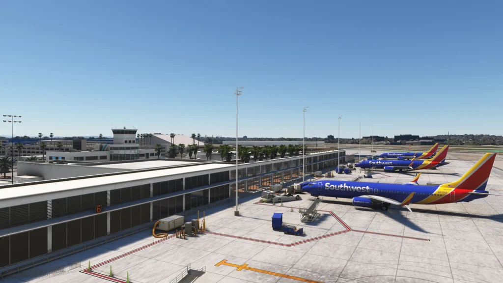 Vue de l'aire de trafic de KLGB avec plusieurs jets sud-ouest