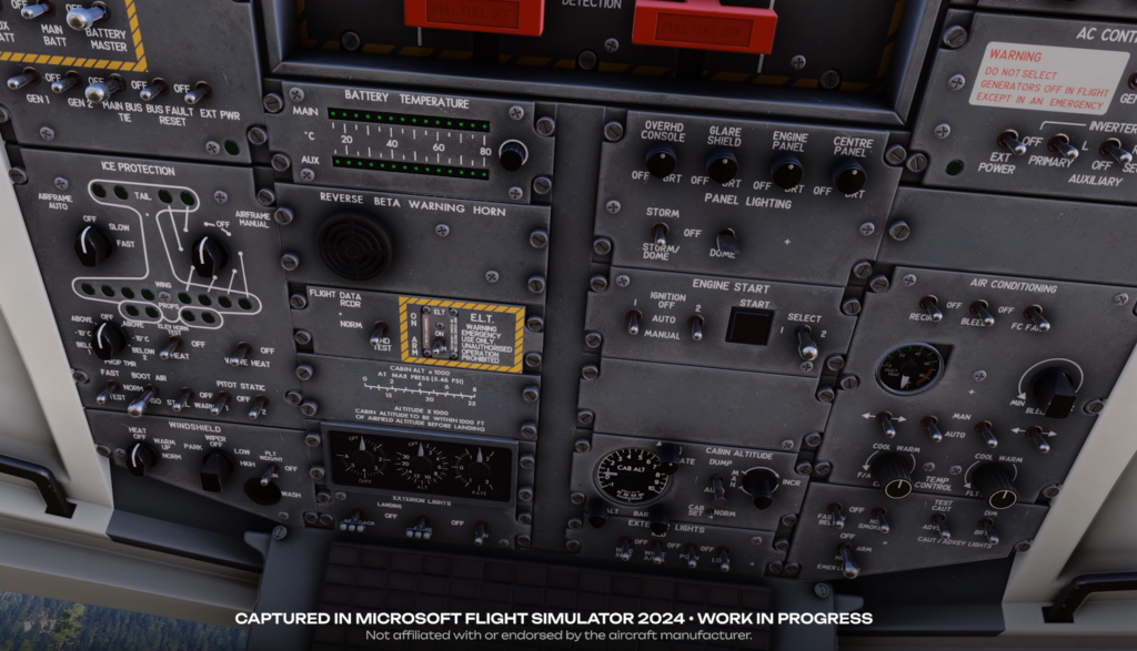 Panneau supérieur détaillé du SimWorks Studios Classic 8 Series Dash 8-200 pour Microsoft Flight Simulator 2024