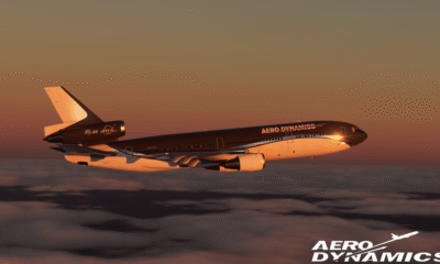 En vue sim de l'Aero Dynamics DC-10 Extender dans la livrée du développeur